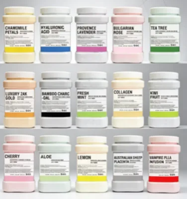 Private Label 14 Types Jelly Mask Powder Jar Hydrating Whitening Collagen Hyaluronic Acid Centella Vitamin C Face OEM Vegan