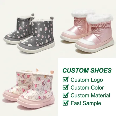 Wholesale Custom Girls Winter Ankle Snow Boots with Zipper Waterproof Warm Fleece Lining Outdoor Casual Daily Shoes