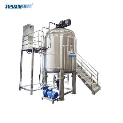 Factory Custom 3000L Fixed Type Vacuum Emulsifier With Platform for Cosmetic and Daily Chemical Production