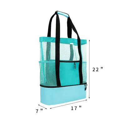 Custom Eco-Friendly Reusable Fashion Mesh Beach Bag with Cooler Sections Pool Bag for Women Detachable Insulated Picnic Bag