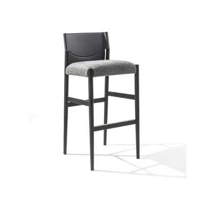 Luxury Modern Bar Stool or Dining Chair with Black Square Metal Frame and Stitched Leather Back, High-End Counter Chair