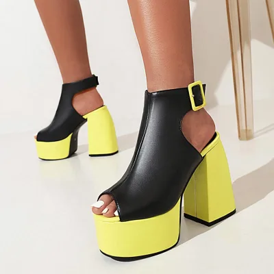 13 CM Heels Summer Peep Toe Shoes Breathable Short Buckle Strap Sandals High Heel Booty Open Heel Platform Plus Size 43