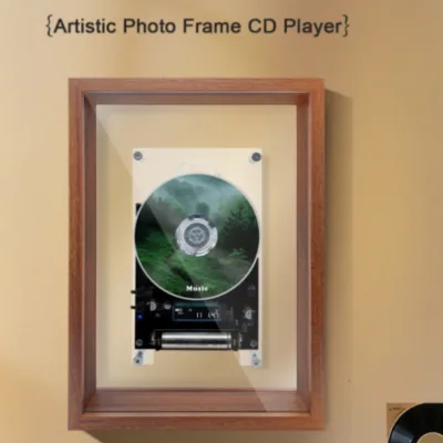 Fashionable CD Player with Wooden Frame Transparent Acrylic Wall Mounted Photo Frame Bluetooth Player Perfect Holiday Gift