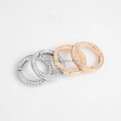 Metal 32mm Silver Gold Gate Round Ring Snap Open Gate Spring O Ring With Rhinestone Diamond