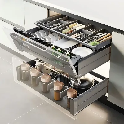 Golmine 3-in-1 Expandable Drawer Organizer Smart Space Saver for Kitchen Cabinets Perfectly Organize Spices Utensils Cookware