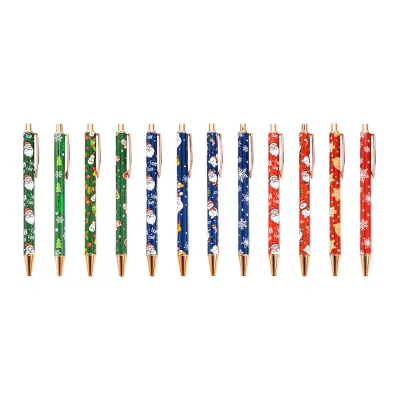 Creative Christmas Cartoon Metal Ball Pen | Cute Holiday Gift Pen with Heat Transfer | Wholesale Press Ballpoint