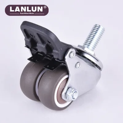 Double-Row Silent Rubber Wheel Universal Furniture Casters Double-Wheel Brake Screw Rod Swivel Chair Rod Wheel Rigid Style