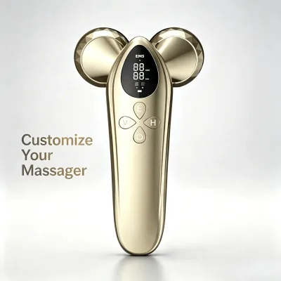 Portable Dual-Head Body Massager Champagne Gold 40C Warming Vibration Faceted Heads USB Rechargeable 155g