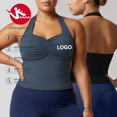 Wholesale Factory Direct Padded Yoga Tank Top Open Back Dancing Halter Neck Training Pilates Breathable Short Sleeve Top