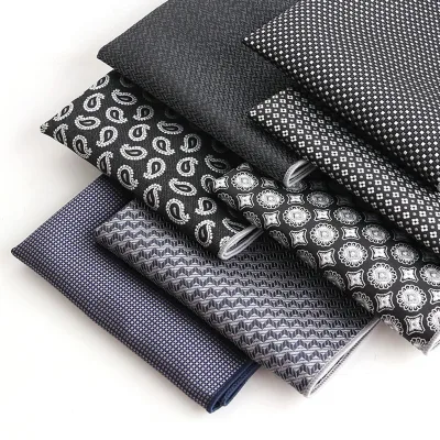 Factory Wholesale Jacquard Style Men's Polyester Yarn Dyed Dot Woven Striped Pocket Square Black and White Color Paisley Hanky