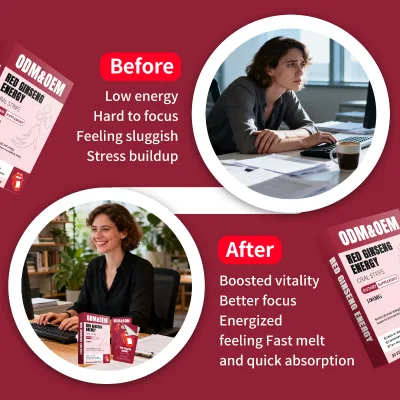 Red Ginseng Energy Oral Strips OEM ODM Rapid Dissolving Film Plant Extract Formula for Stamina and Stress Relief
