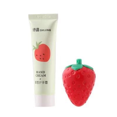 Strawberry Lip Balm and Hand Cream Set Is Moisturizing and Nourishing with Natural Ingredients, Including Vitamin E, Aloe Vera