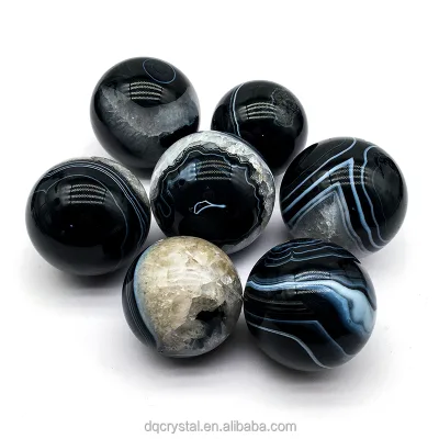Wholesale Natural Crystal Polished Black Agate Sphere Crystal Craft Black Agate Ball for Healing Decoration and Gift