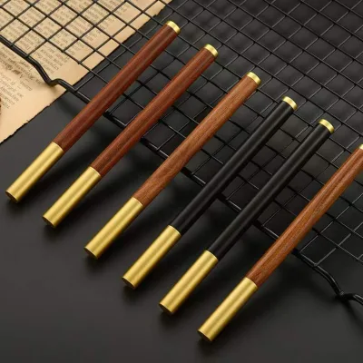 Brass Cap Custom Engraved Logo Luxury Handmade Natural Solid Wood Rollerball Pen