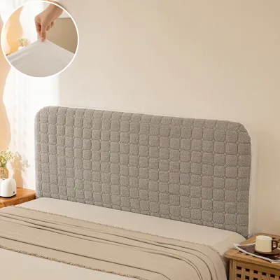 Multisize Universal Elastic Full Wrap Bed Headboard Cover Cloud Fleece Quilted Dustproof Furniture Slipcover