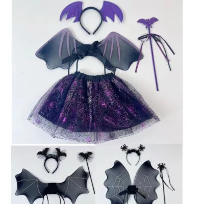 Set Halloween Cosplay Party Supplies Witch Costume Dress Tutu Skirt Headband Wing Halloween Decorations