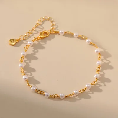 Wholesale Women's Geometric Beaded Anklet with Pearl Charm Featuring an Extendable Chain Design Holiday New Party Gift Fashion