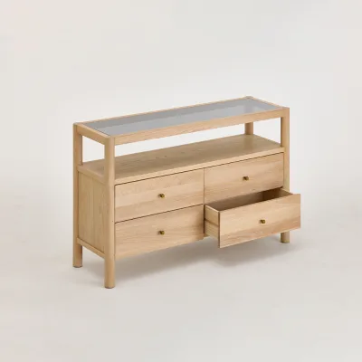 French Design Solid Wood Black-Brown Side Cabinet with Drawers and Glass for Living Room