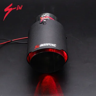 New LED Light Carbon Fiber Exhaust Muffler Straight Flange End Tips