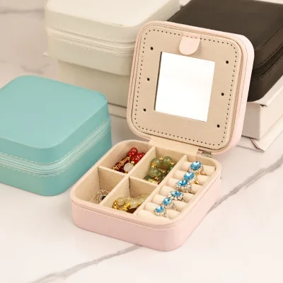 Jewelry Case Portable Pink Travel with Mini Mirror Small Alphabet Organizer for Girls and Women
