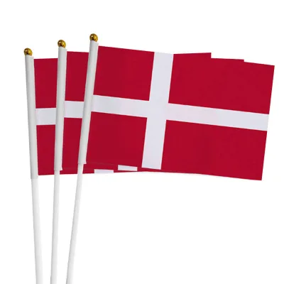 Customized 14*21cm Denmark for  Double-Sided Digital Printing Flag Durable Plastic Polyester Flagpole High Quality