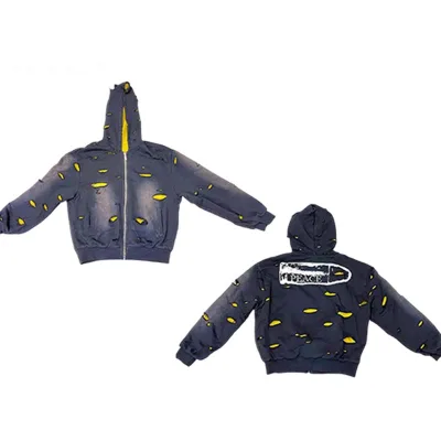 Supplier Y2K Streetwear 350 Gsm Tracksuit Oversized Acid Wash Zip up Distress Vintage Double Sweatpants and Hoodie Set Men