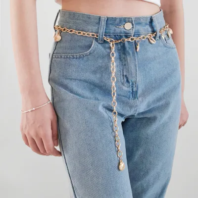 Women's Metal Golden Waist Chain Belt Shell Pendant Beach Body Chain Dress Pants Suit Sweater Waist Cinching Accessory