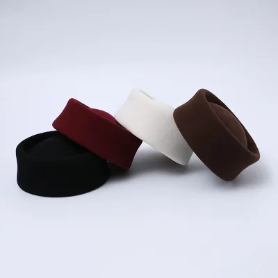New Autumn Winter Wool Felt Bowler Hat Women Beret French Hepburn Vintage Pillowbow Hats