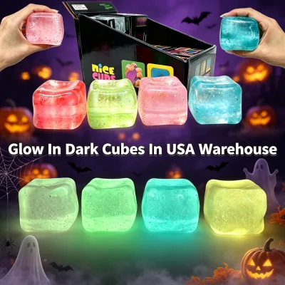 USA Warehouse 4 Colors Assorted Bulk Pack Glowing Sugar Square Ice Cube Maltose Squishy Sensory Toy for Halloween Party Favors