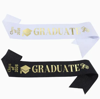 Class of 2026 Graduation Sash Glitter Decoration Graduation Sash Belts Black White Unique Bachelor Sash