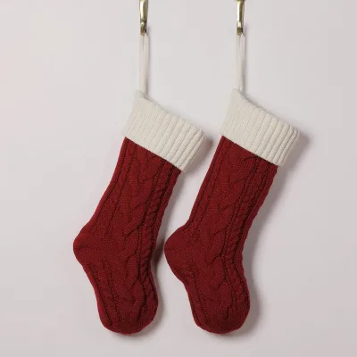 Colorful Medium Christmas Party Decor 18inches Large Cable Knitted Stockings Bulk Personalized Xmas Hanging Red Home Decoration
