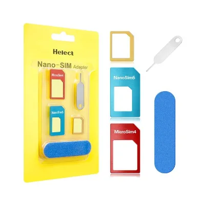 SIM Card Adapter, 5-in-1 N Ano & Mi-cro SIM Card Adapter, Kit Converter with Polish Chip and Eject Needle