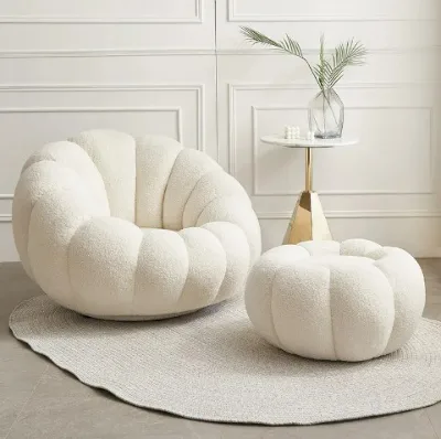 Modern Simple Lamb Wool Pumpkin Chair Light Luxury Single Sofa Living Room Cotton Filled One Seat Option Fabric Furniture