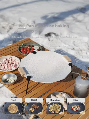 Maifan Stone BBQ Non-Stick 41cm Baking Pan Grill Plate Griddle Pan Dual Handle Gas Induction Compatible Eco-Friendly Outdoor