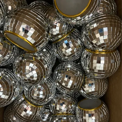 Indoor Home Decoration 6 Inch Silver Color Hanging Disco Ball Planter with Self Watering Pot