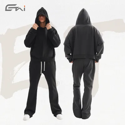 Men Hoodie Set 2 Piece Hoodie and Sweatpants Cropped Boxy Fit Pullover Men Set for New Fashion High Quality Super Manufacture