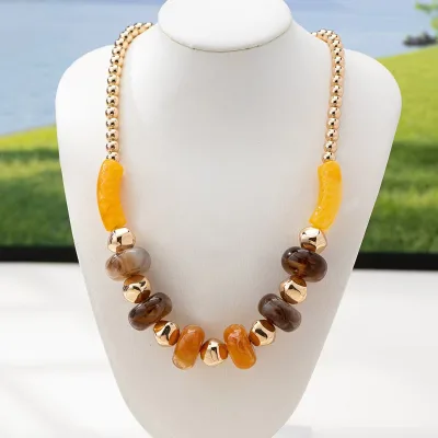 Bohemian Style Natural Blue Gold tiger Eye Crushed Stone Necklace for Women, Adjustable Necklace Accessories