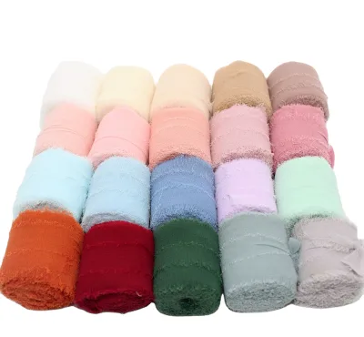 Gift Wrapping Bouquets Wedding Ribbon Wholesale Double Face Chiffon Ribbon Frayed Edge Fringe Made Gift Ribbon