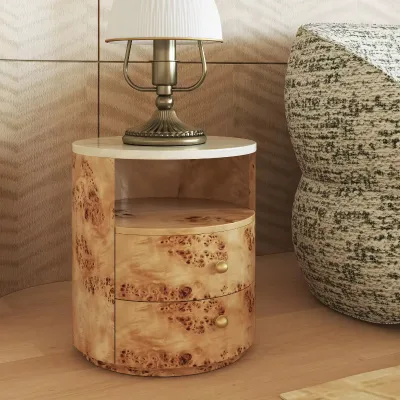 Italian Light Luxury Solid Wood Modern Nightstand Bedside Table Wood Top Storage Drawer Cabinet Living Room Home Furniture