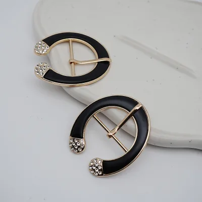 Adjustable Sliding Three Gliding Needle Buckle Black Rhinestone Decor Zinc Alloy Shoe Buckle for Women's High Heels Lace