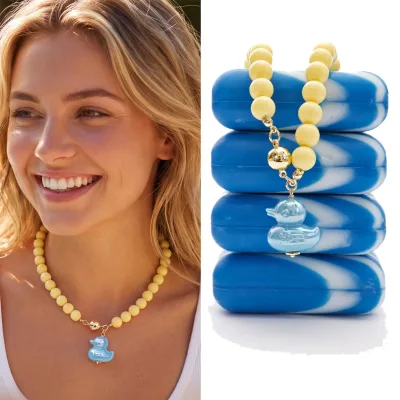TRENDY Beaded Necklace UV Plated Acrylic Duck Charm with Magnetic Clasp Colorful Candy Color Handmade Choker Jewelry for Women