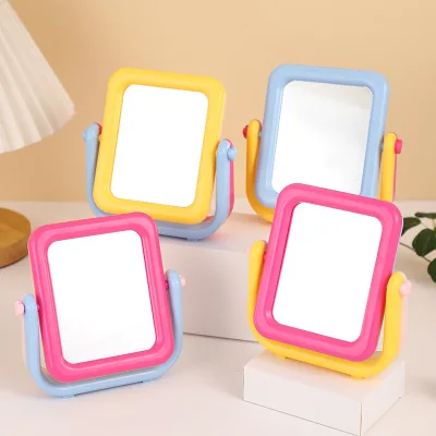 Wholesale Two-color Double-sided Makeup Mirror Tabletop Candy Color Cute Small Rotatable Dressing Mirror Logo Available