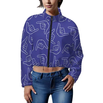 Customization Shaka Hand Sign Fleece Hoodie Short Jacket Wih Zipper for Women Print on Demand High-quality Fabric Fleece