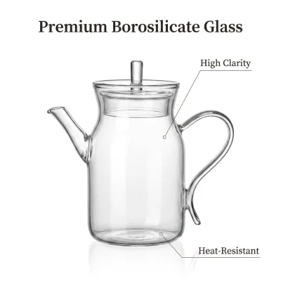 Elegant Song Dynasty Style Borosilicate Glass Teapot Heat Resistant Hand-blown Glass Tea Maker with Colored Handle for Gift