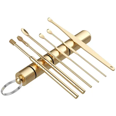FOCSTAR Hot Selling 6-in-1 Earwax Removal Kit Ear Wax Pick Tools Reusable Ear Cleaner with Keychain Box (BTI007)