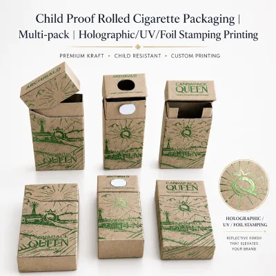 Wholesale Blank Cigarette Box 60mm Pre Cone Box Brand OEM Rolled Cigarette Packaging Holographic Logo Paper Box