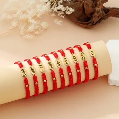 New Wholesale Hand-Woven Red Black Nylon Bracelets 18K Gold Plated Stainless Steel Lucky Number Angel Number Couple Bracelet
