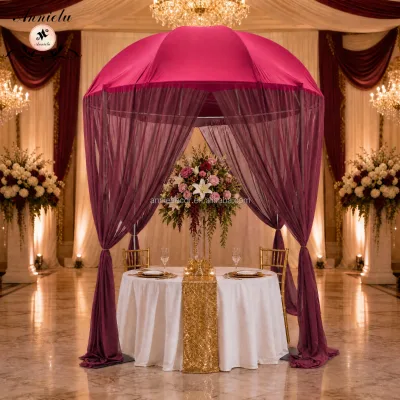 ANNIELU Wedding Dome Canopy Chuppah Mandap Aluminum Gazebo Frame with Spandex Top and Chiffon Drapes for Ceremony Backdrop