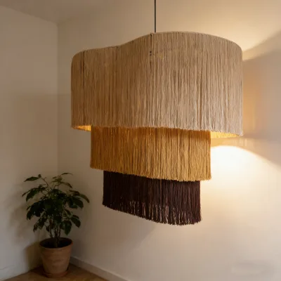 Handwoven Irregular Cotton Fringe Commercial Grade Macrame Lampshade for High-End Retail Spaces & Clubhouse Decor