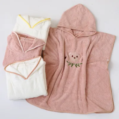 Ins Korean Embroidered Solid Baby Bear Hooded Bath Towel Cape Children's Bathrobe Absorbent Towel